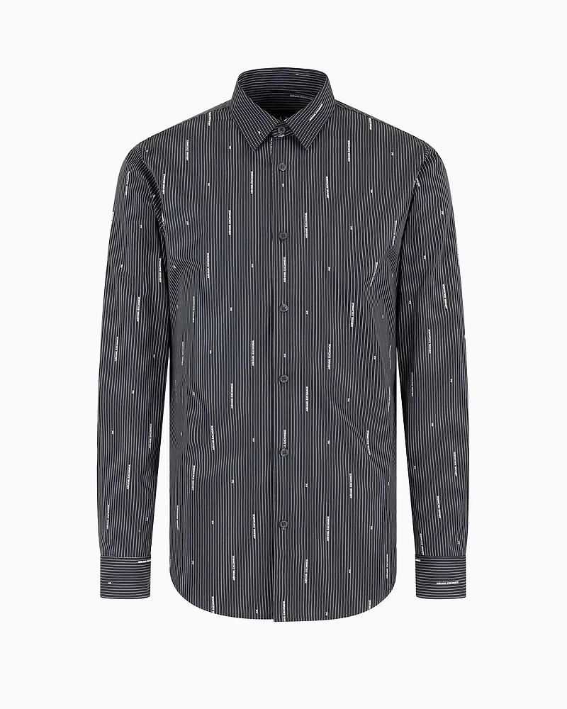 Slim fit cotton shirt with jacquard logo workmanship