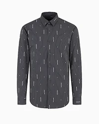 Slim fit cotton shirt with jacquard logo workmanship
