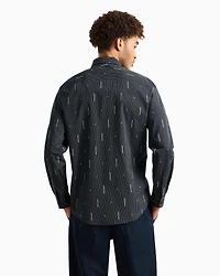 Slim fit cotton shirt with jacquard logo workmanship