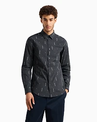 Slim fit cotton shirt with jacquard logo workmanship