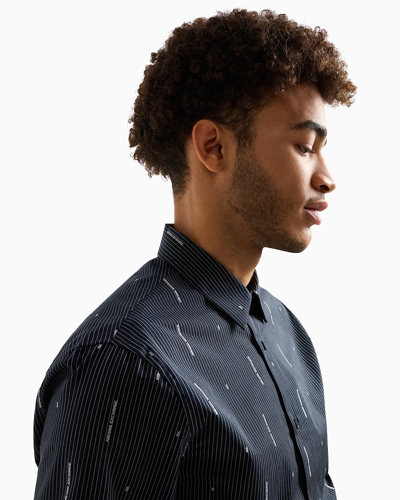Slim fit cotton shirt with jacquard logo workmanship