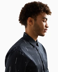 Slim fit cotton shirt with jacquard logo workmanship