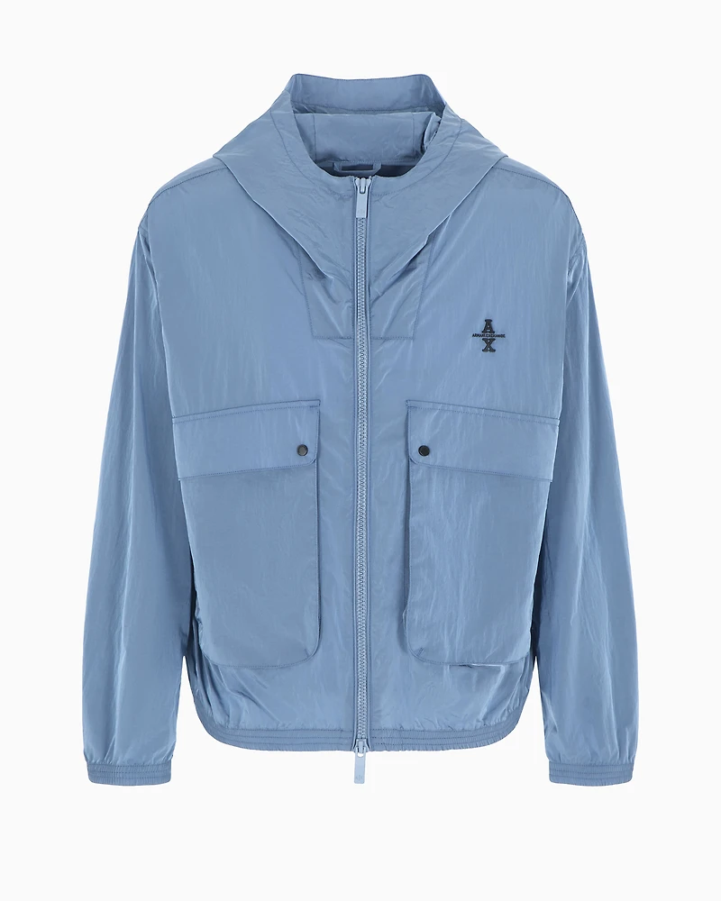 Hooded jacket with pockets crinkle fabric