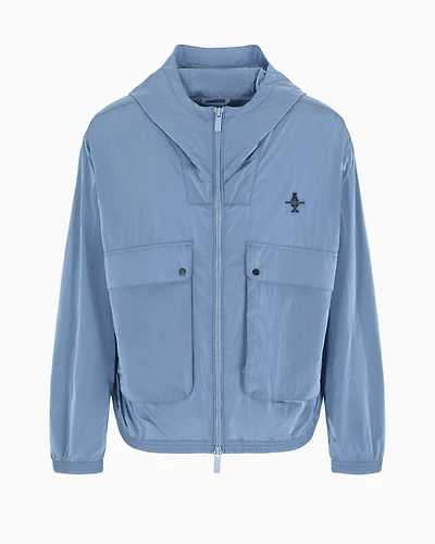 Hooded jacket with pockets crinkle fabric