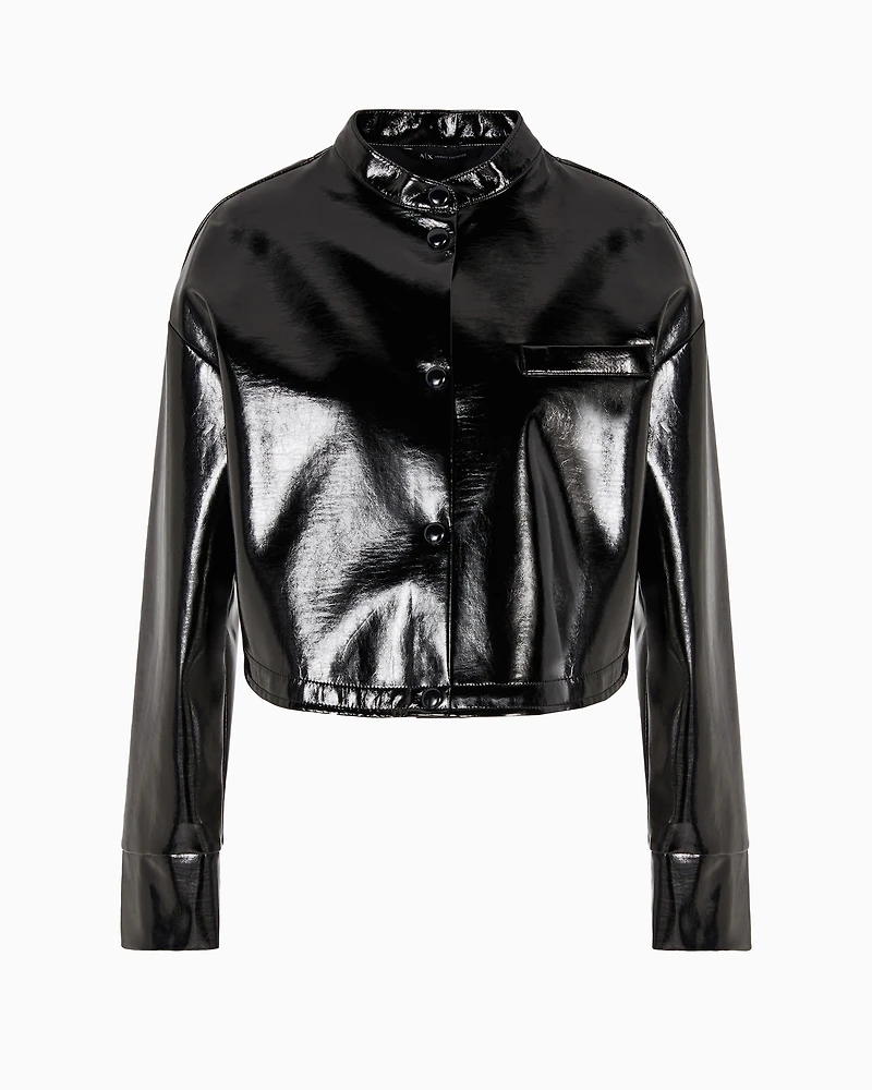 Padded jacket patent leather and opaque fabric