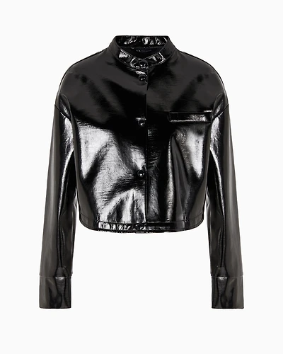 Padded jacket patent leather and opaque fabric