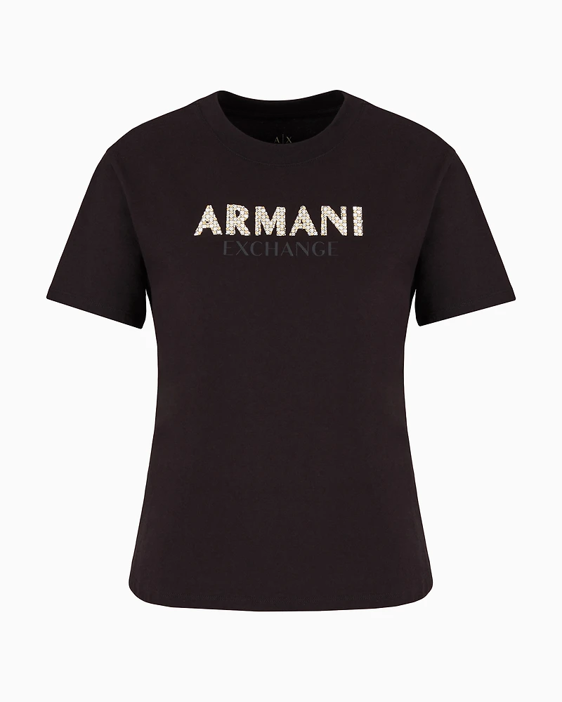 Regular fit T-shirt with rhinestone logo