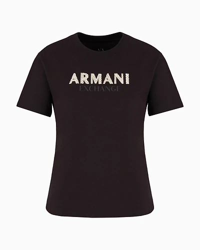 Regular fit T-shirt with rhinestone logo