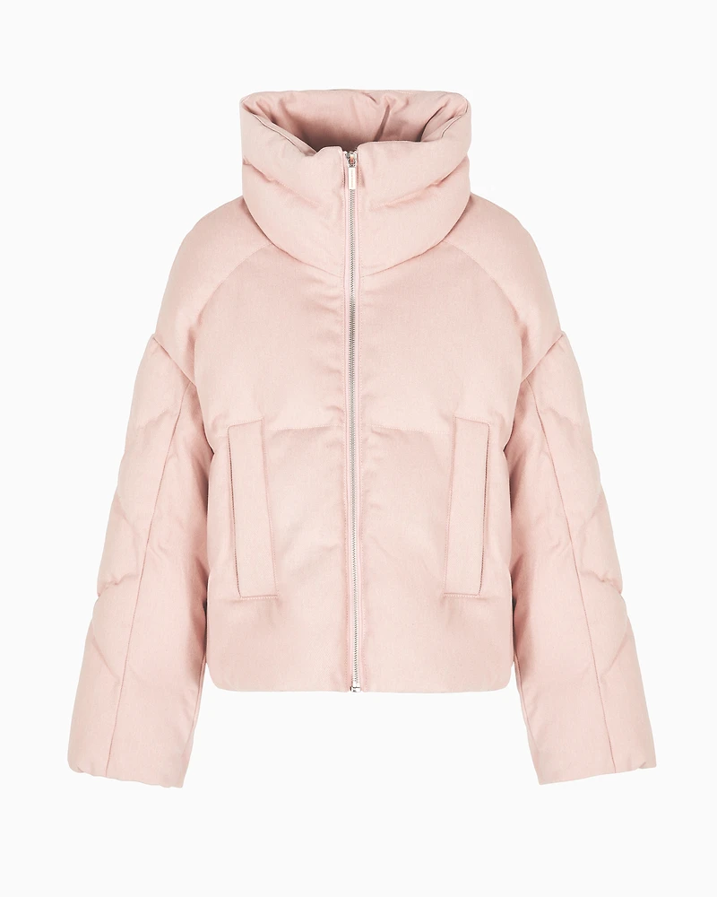 Melange high neck short padded jacket