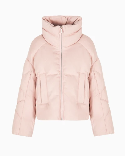 Melange high neck short padded jacket
