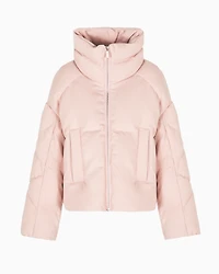Melange high neck short padded jacket
