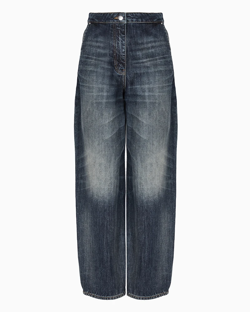 Cotton denim boyfriend jeans with embroidered logo on the pocket