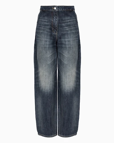 Cotton denim boyfriend jeans with embroidered logo on the pocket