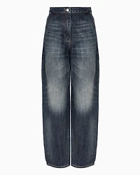 Cotton denim boyfriend jeans with embroidered logo on the pocket