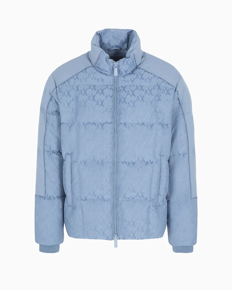 Full zip jacket fabric with allover logo