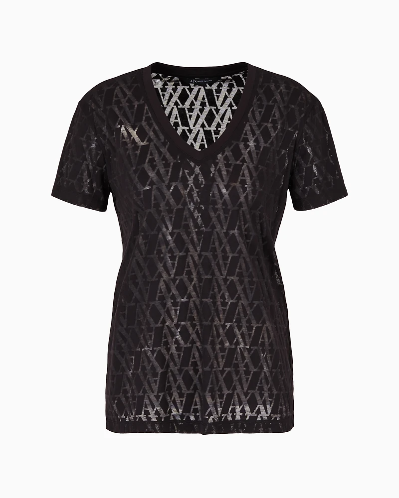 Regular fit T-shirt flamed fabric with allover monogram