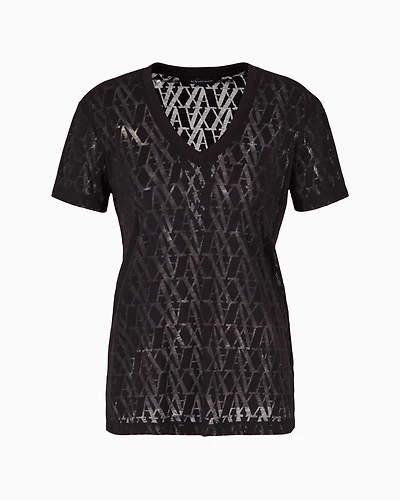 Regular fit T-shirt flamed fabric with allover monogram