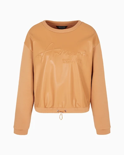 Crewneck sweatshirt eco leather and fleece
