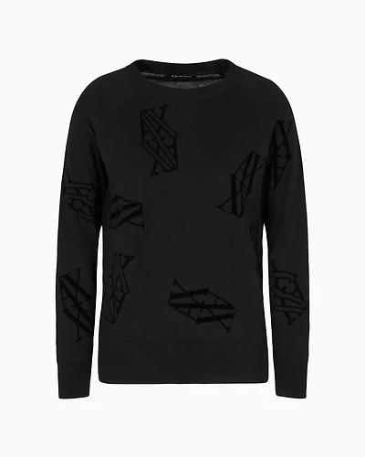 flocked monogram silk and cotton blend sweater