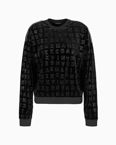 Velvet crewneck sweatshirt with allover logo