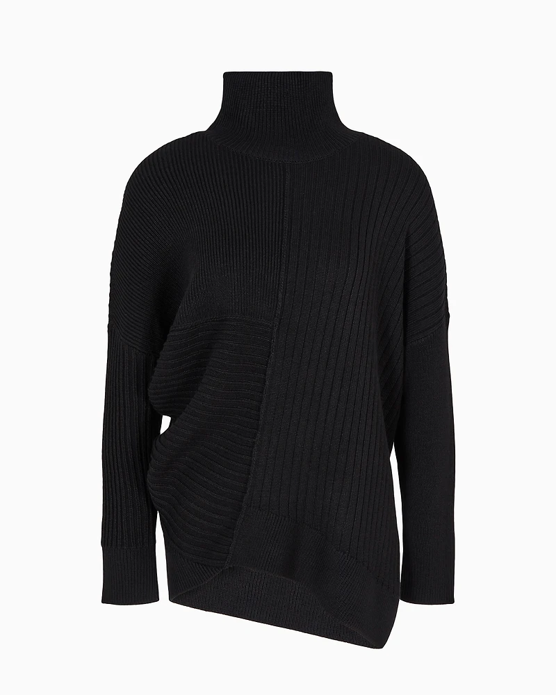 Asymmetrical high neck knitted sweater