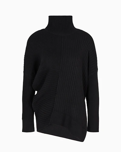 Asymmetrical high neck knitted sweater