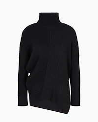 Asymmetrical high neck knitted sweater
