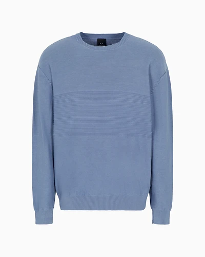 Crew-neck cotton sweater with central processing
