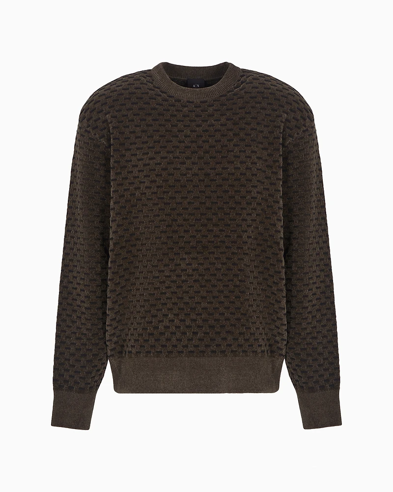 Crewneck sweater with embossed workmanship