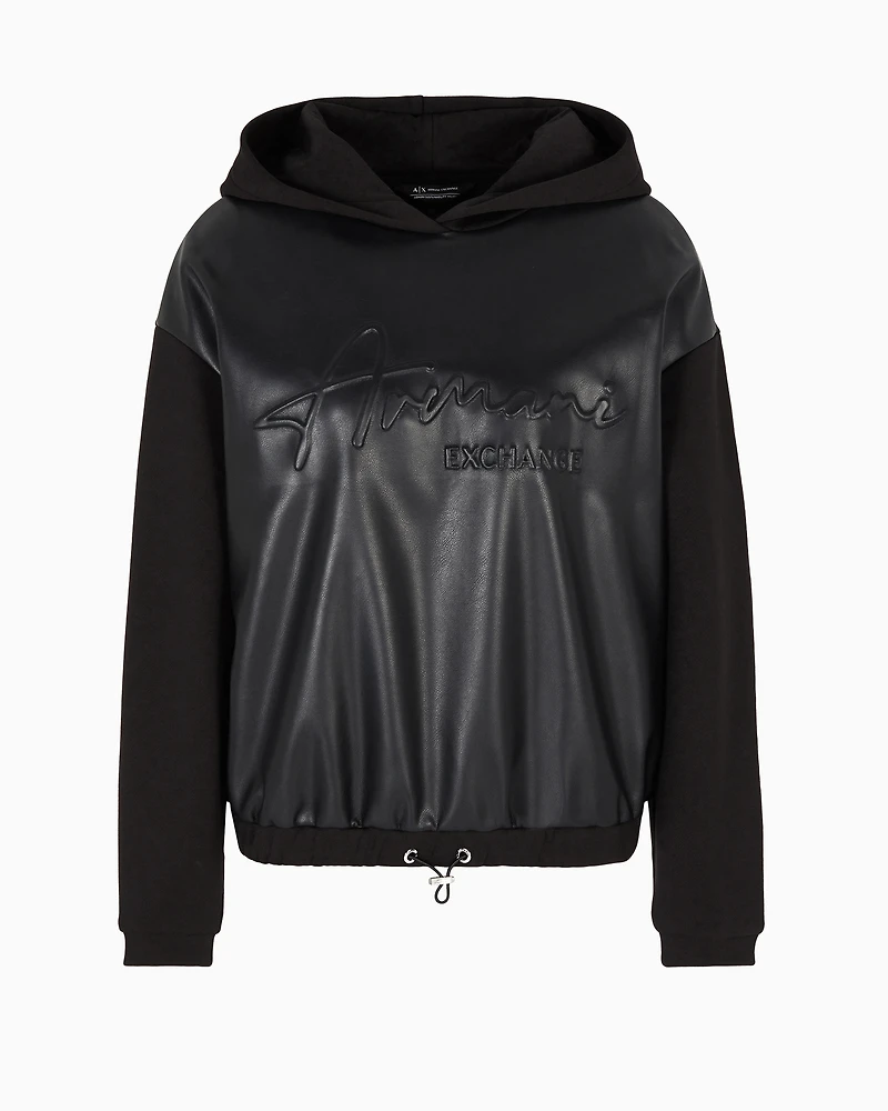 Sweatshirt eco-leather and French terry with embossed logo