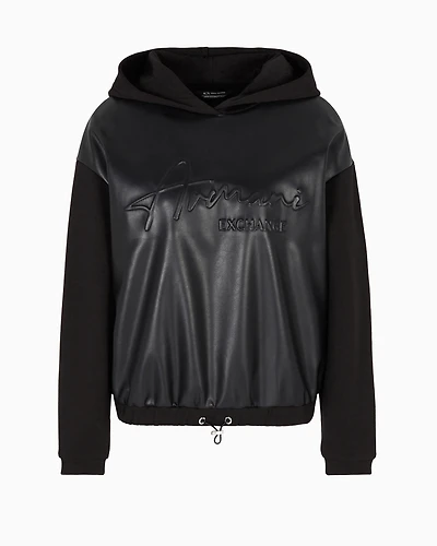 Sweatshirt eco-leather and French terry with embossed logo