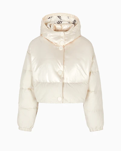 Cropped jacket shiny crinkle fabric with hood