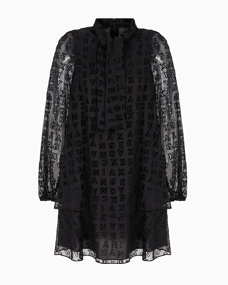 Voile flounce dress with allover monogram