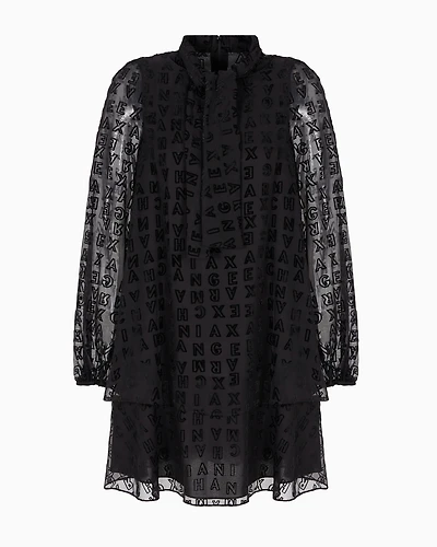 Voile flounce dress with allover monogram