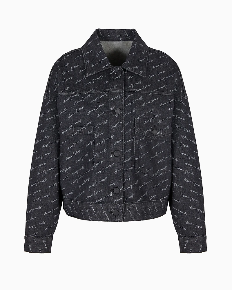 Cotton denim jacket with allover signature print