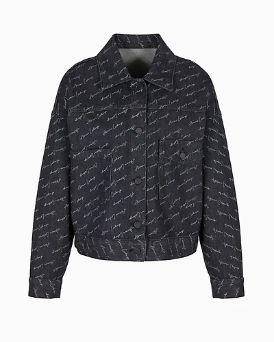 Cotton denim jacket with allover signature print