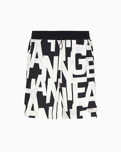 Oversized French terry Bermuda shorts with allover maxi-logo