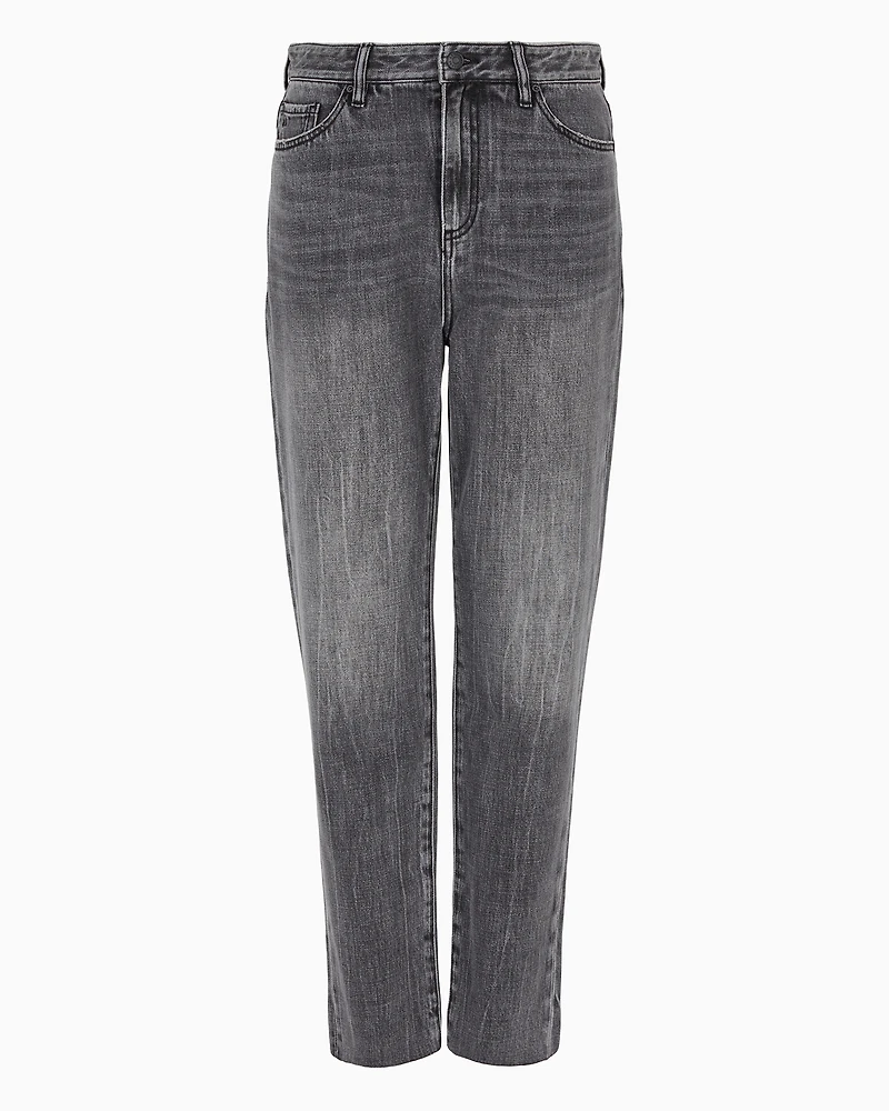 Cropped boyfriend jeans rigid cotton denim