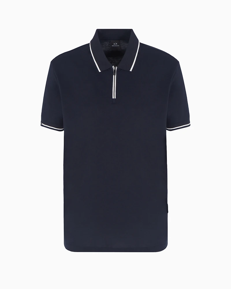 Regular fit polo shirt with zip and contrasting profiles cotton