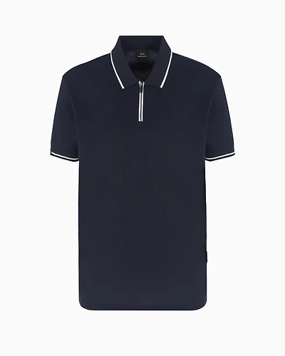 Regular fit polo shirt with zip and contrasting profiles cotton