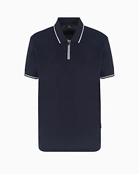 Regular fit polo shirt with zip and contrasting profiles cotton