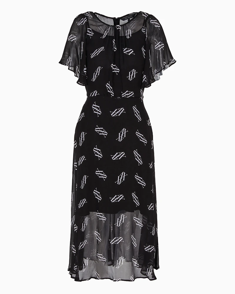 ASV Monogram Asymmetric Chiffon Dress