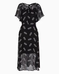 ASV Monogram Asymmetric Chiffon Dress