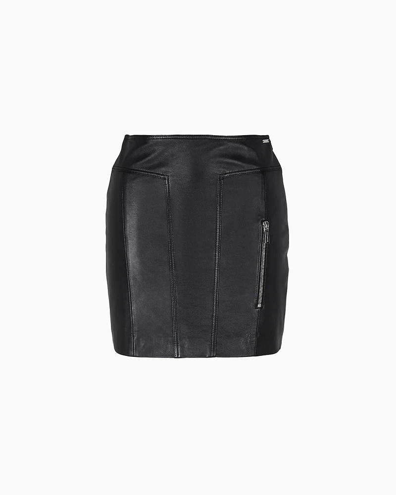 Leather mini skirt with zip