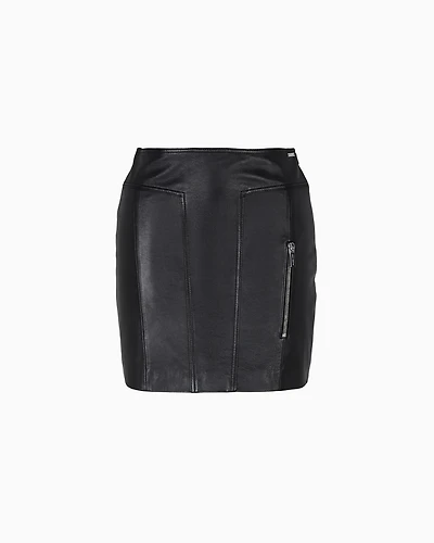 Leather mini skirt with zip