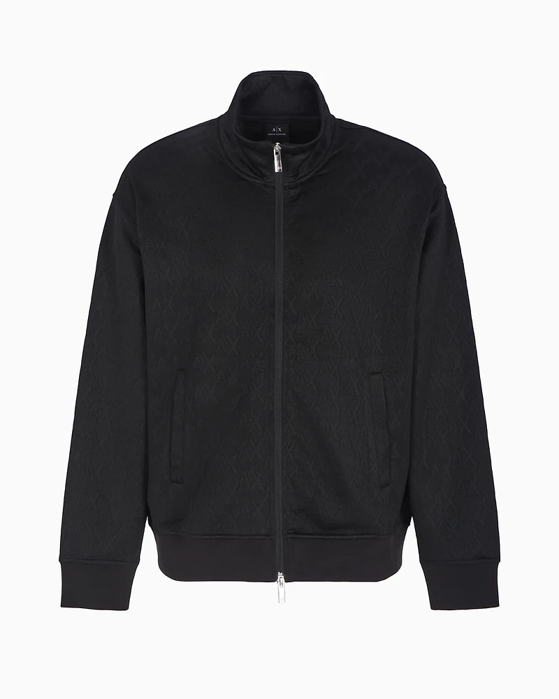 Zip-up sweatshirt allover tone-on-tone monogram fabric