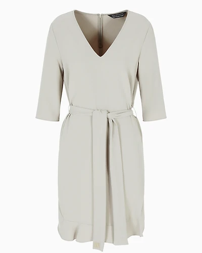 Midi dress with belt and V-neck