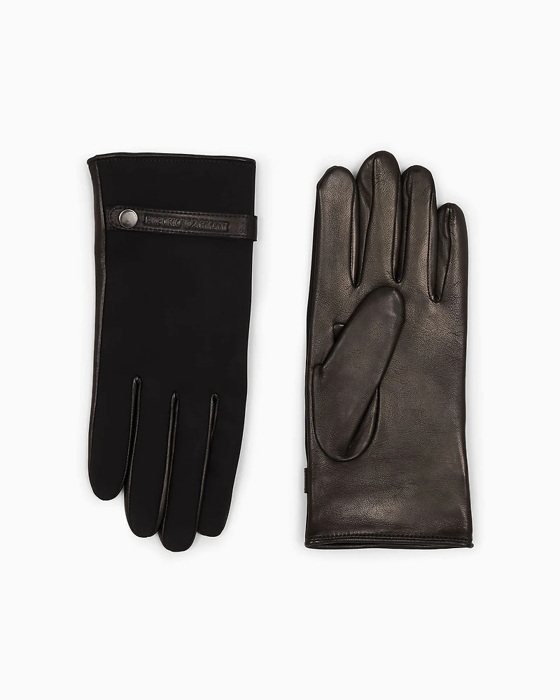 Emporio Armani - Nylon and lambskin nappa leather gloves, Man, Black, Size: