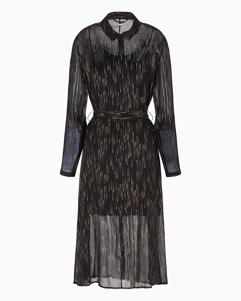 Sheer Chiffon Shirt Dress with Foil Print