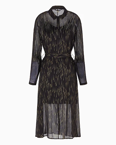 Sheer Chiffon Shirt Dress with Foil Print